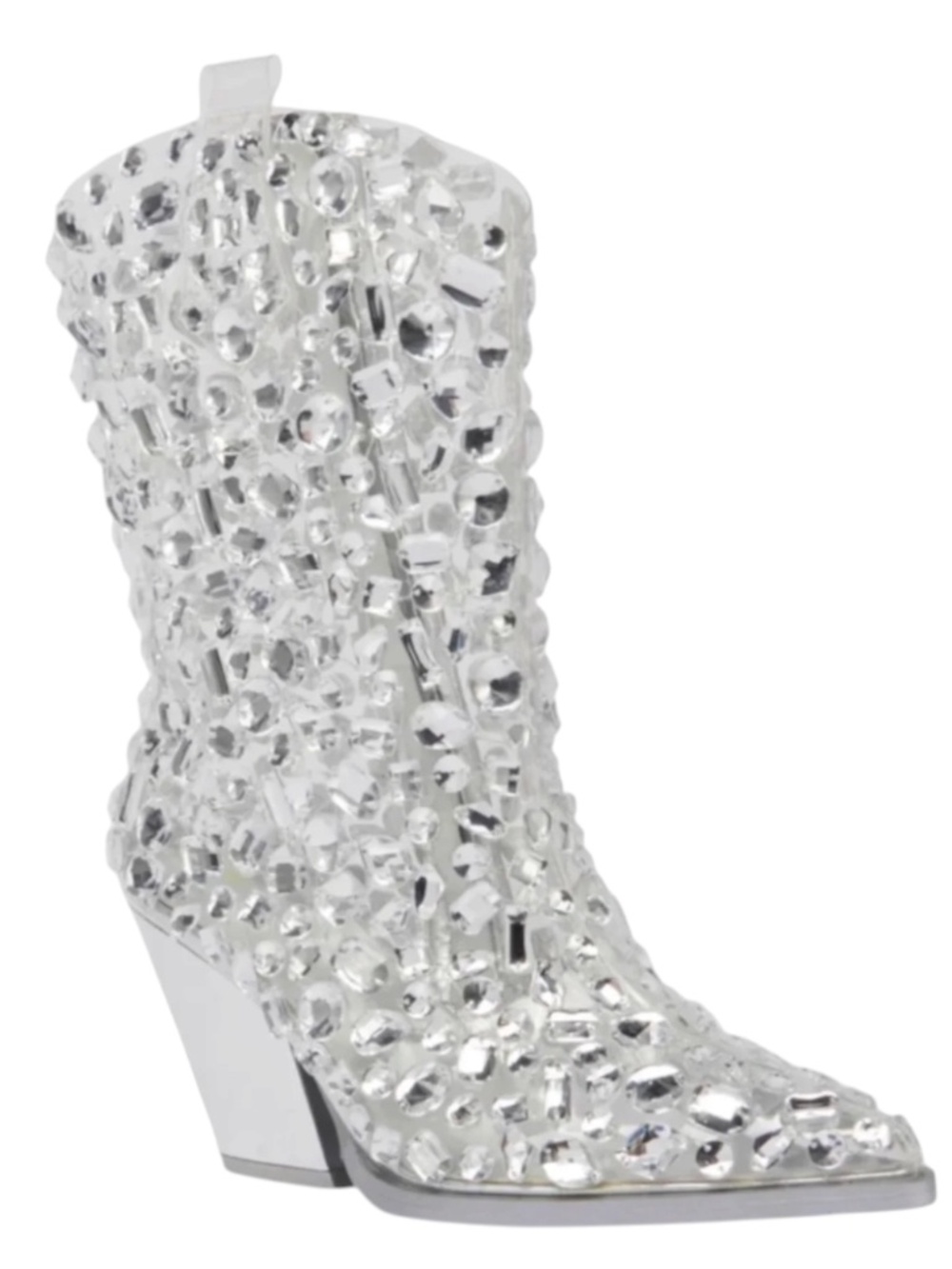 Azalea Wang Gemmy Rhinestone Western Boots Silver Clear Size 6